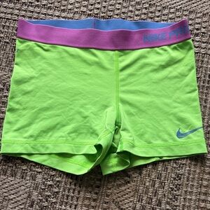 Nike Green Shorts with Purple and Blue Waistband